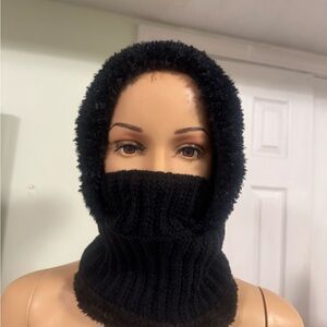 Black Knit Hooded Scarf